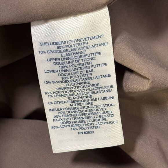 Land’s End Taupe Faux Fur Hood Trim Minimalist Classic Down Winter Coat L - Picture 8 of 12